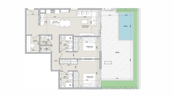 Apartment floor plan, 2 bedrooms in Isolana Residences No. 11010 (2D)