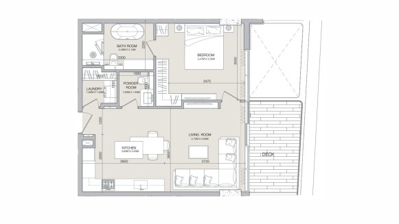 Apartment floor plan, 1 bedroom in Isolana Residences No. 11006 (2D)