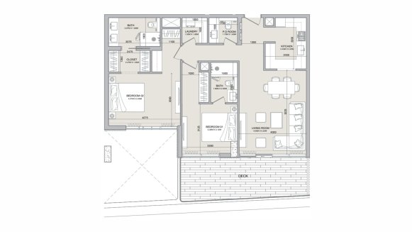 Apartment floor plan, 2 bedrooms in Isolana Residences No. 11009 (2D)