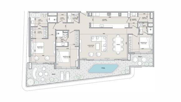 Apartment floor plan, 3 bedrooms in Isolana Residences No. 11011 (2D)
